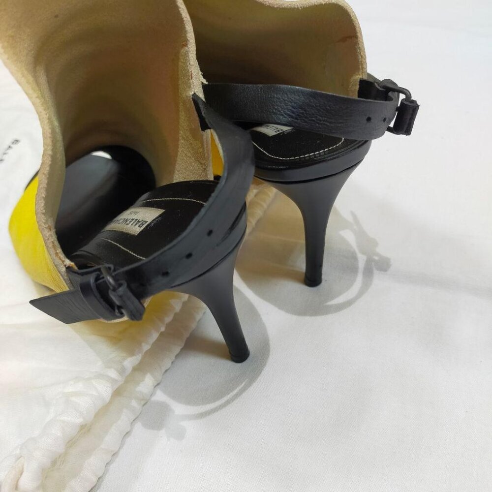 Balenciaga Yellow & Black Leather Open-Toe Slingback Heels | Size 35 (US 5) - Picture 3 of 8